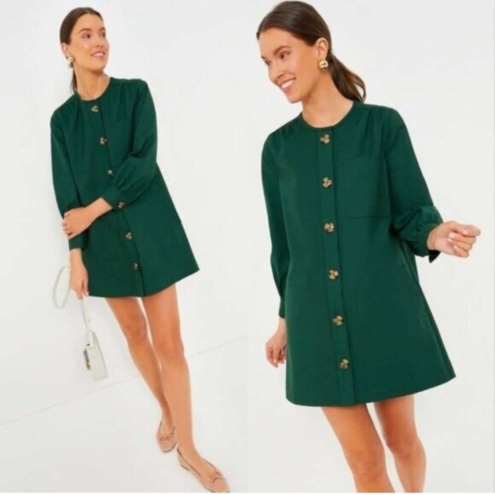 Tuckernuck Blake Dark Green Mini Dress XS NWT Cotton Nylon Puff Sleeve Boxy